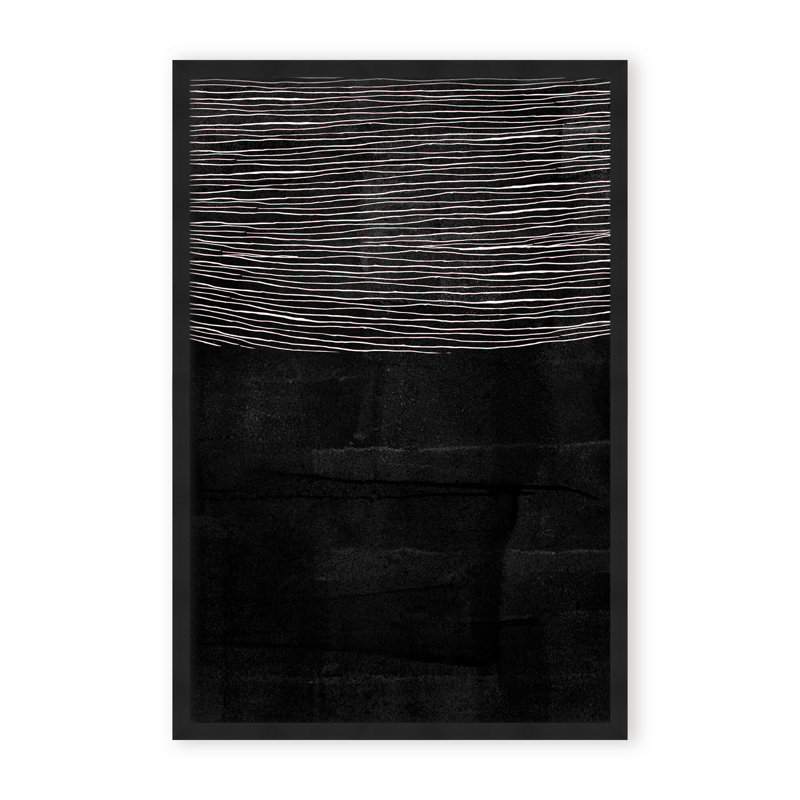 Abstract Blackened Line by  - Picture Frame Painting on Paper, 48" H x 32" W x 1.125" D, Framed Matted Print, Black