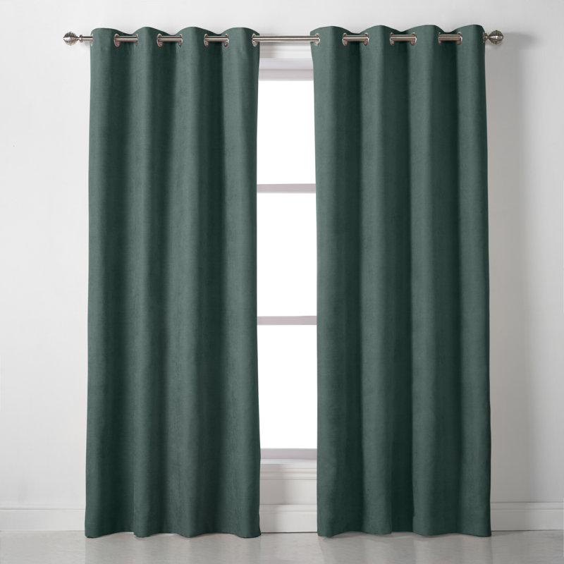 Nalaiyah Velvet Chenille Eyelet Curtains, 142cm Width x 137cm Drop, Green