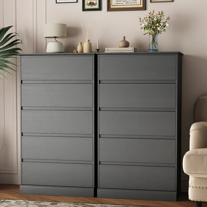 Modern Tall Storage Chest Of Drawers (Set Of 2), Black