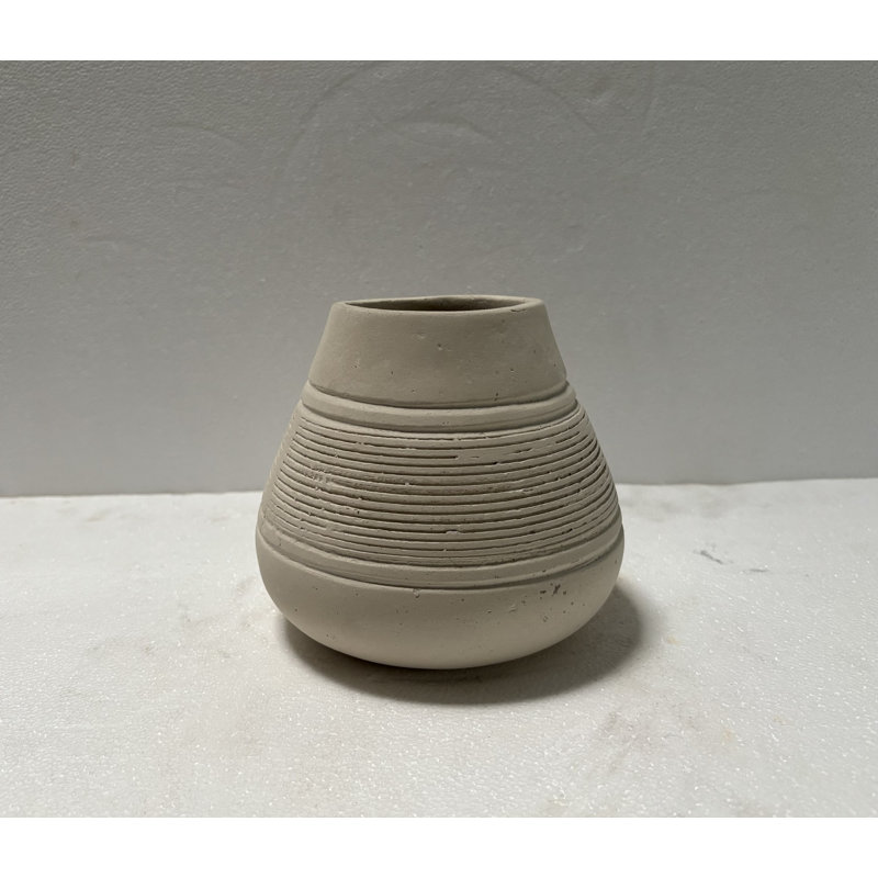 Vase en terre cuite H 5,5 po et diamètre 6,3 po, Blanc