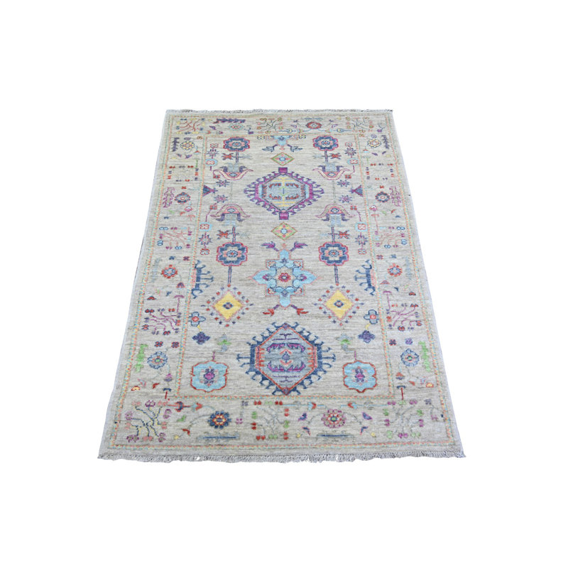 Tapis beige noué à la main de conception unique 3 pi x 4 pi 10 po New Age Tylisha