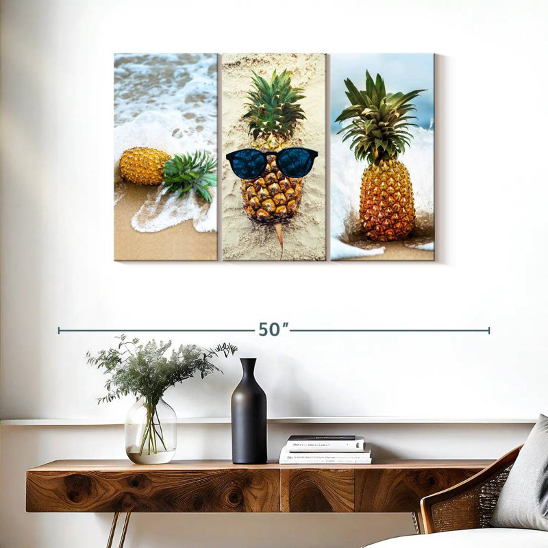 Ensemble de 3 pièces d'ananas sur toile, H 24 po x l 38 po x P 1,25 po