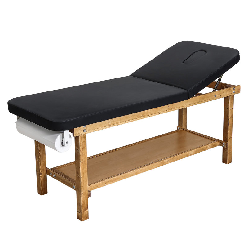 Table d’examen médical, lit d’examen médical avec cadre en bois, table d’examen de thérapie physique avec dossier réglable, tablette de rangement et distributeur de rouleau de papier pour les centres de réadaptation des hôpitaux, 500 lb