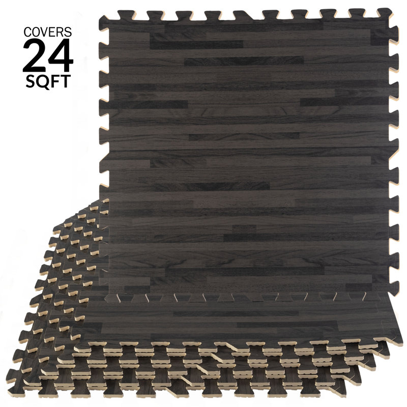 Carreaux de sol en mousse Stalwart 24 SQFT - Carreaux de mousse imbriqués grain de bois avec bordure - Tapis de jeu en mousse pour salle de sport