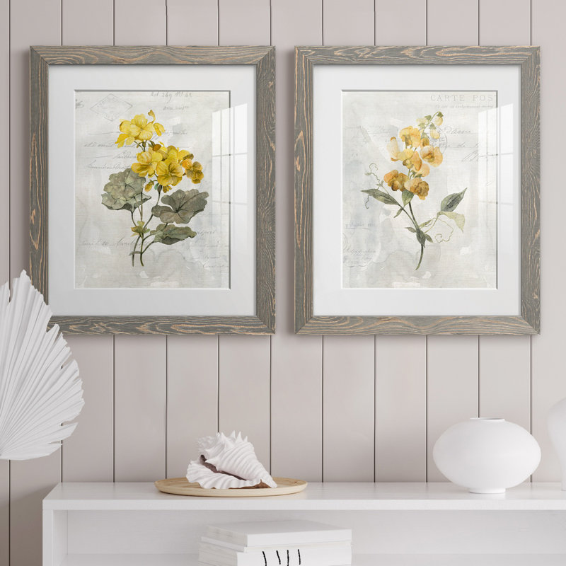 Canari lin géranium - ensemble de 2 reproductions d'art, H 24 po x l 36 po x P 1,5 po, Cadre en papier gris, Blanc