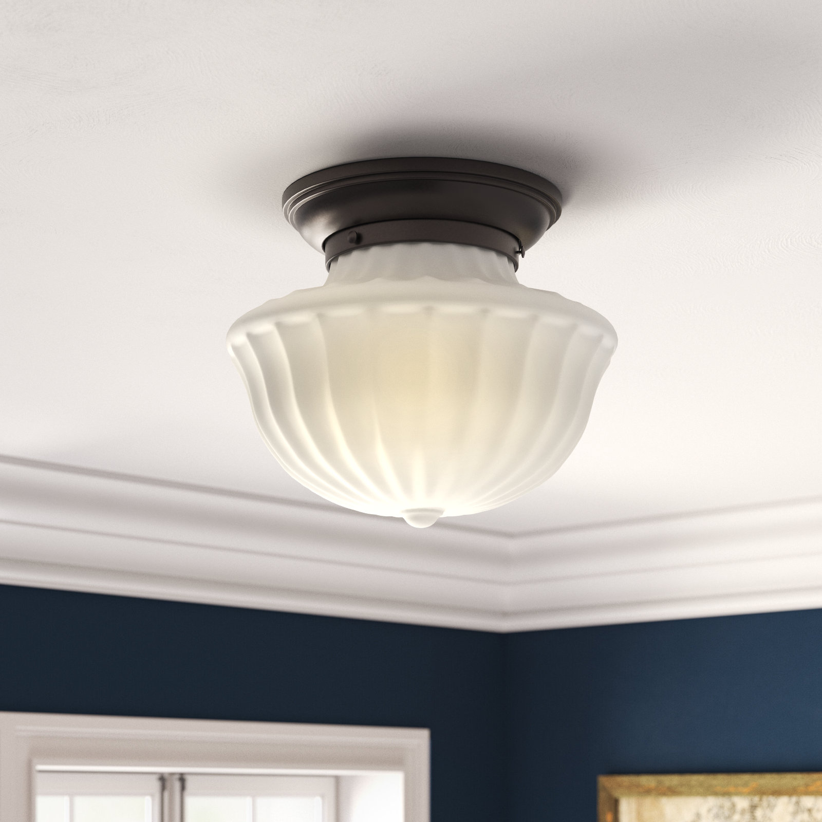 Maisie Single Light Glass Semi Flush Mount, Old Bronze, 10" H x 12" W