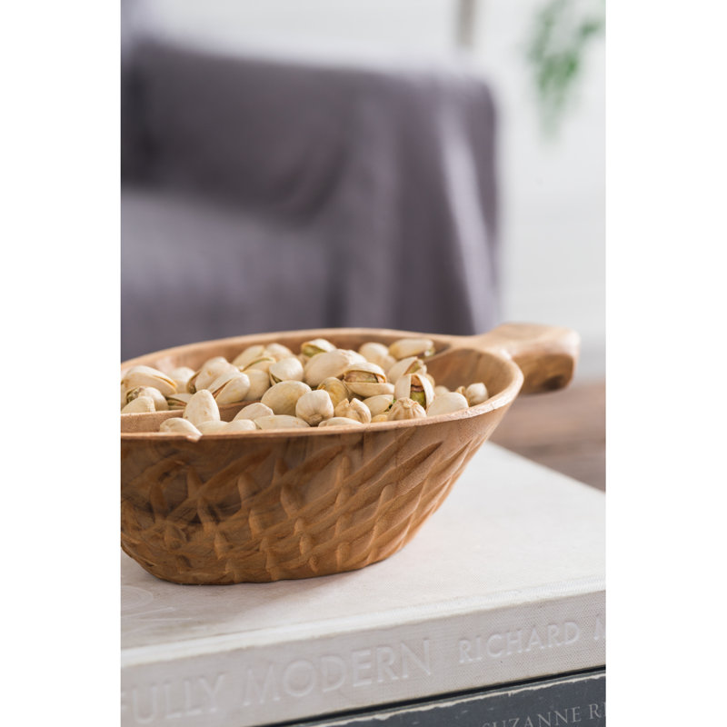 Bol décoratif en bois de teck de 9,1 po x 5,9 po x 2,8 po de couleur brun naturel