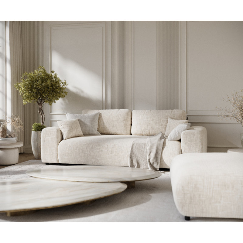 Three-seater square arm sofa, Cream Canvas