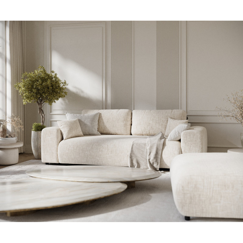 Three-seater square arm sofa, Cream Canvas
