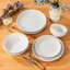 Service de table 16 pièces à cinq pétales en relief - 4 assiettes plates, 4 assiettes à salade, 4 bols à soupe, 4 bols à céréales-1836603138-1844338663
