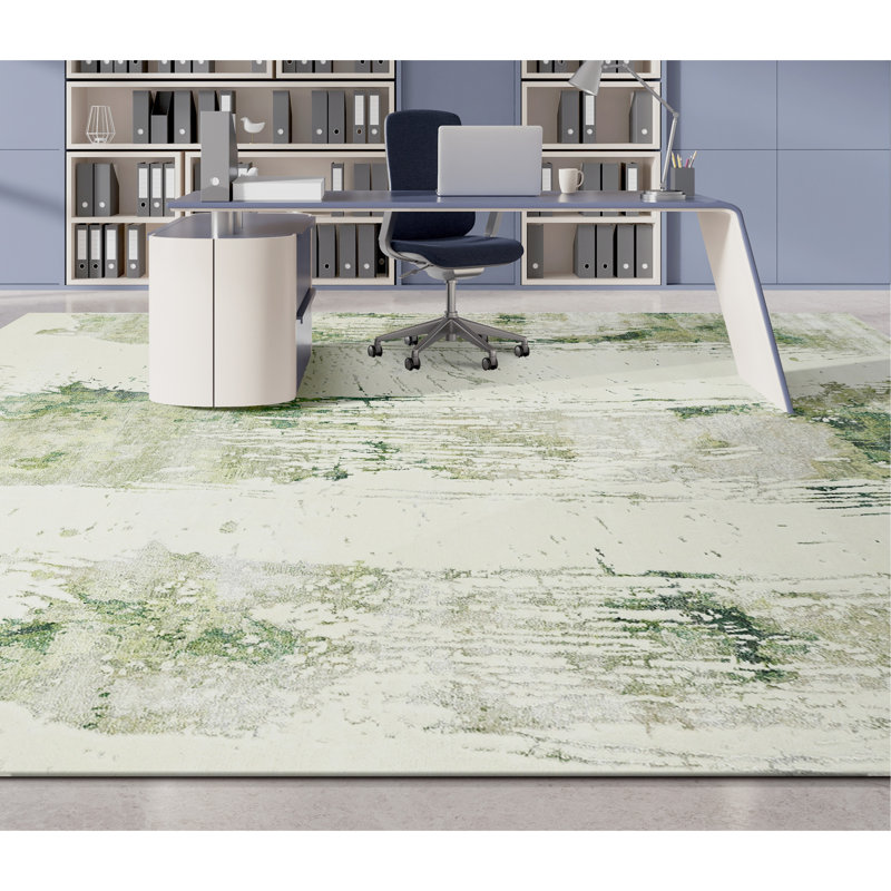 Hand Knotted Abstract Area Rug in Ivory/Green, Rectangle 10' x 14'