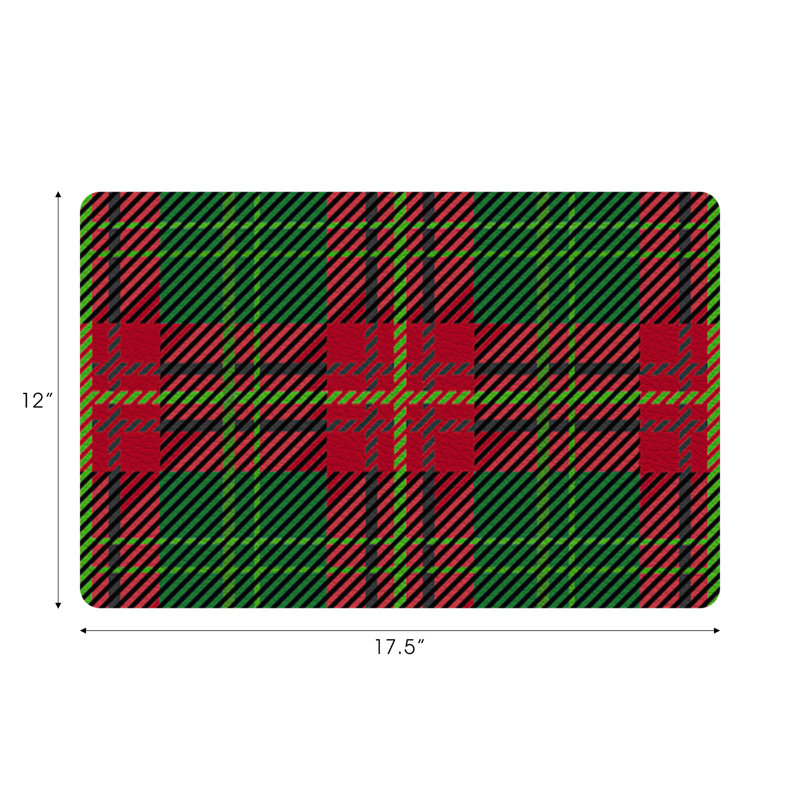 Tartan Vegan Leather Rectangle Pebble Placemat, Green