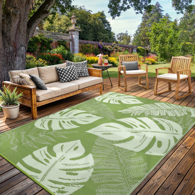 Tapis d'extérieur grand - imperméable, résistant aux marques, tapis de paille en plastique réversible - conception moderne de feuilles, tapis de pique-nique portable
