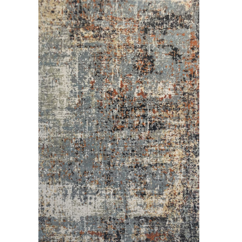 Tapis gris en polyester tissé à la machine Aghalee, Rectangle 2 pi 7 po x 4 pi 11 po