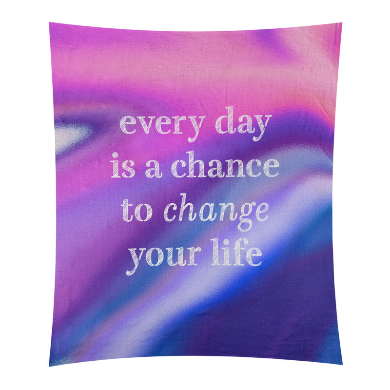 Tapisserie en polyester changer votre citation vie, H 104 po x l 88 po, Rose et bleu marine