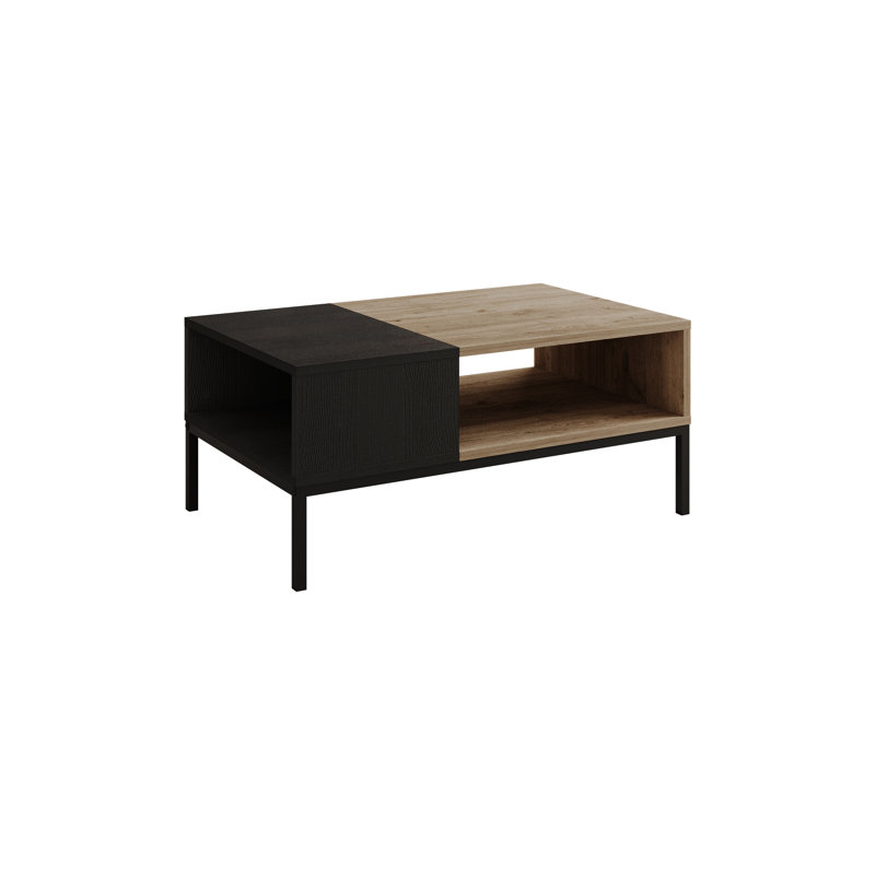 15 - Piece Living Room Table Set, Natural Oak/Black Wood