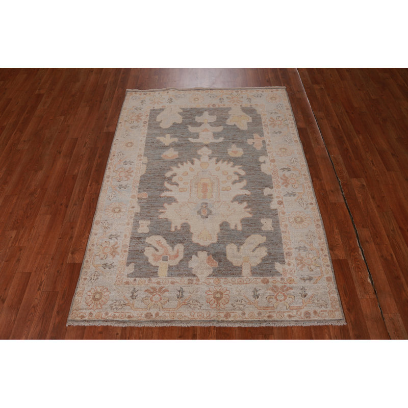 Vegetable Dye Gray Oushak Turkish Rug 4x6