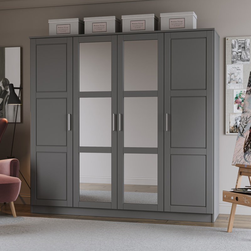 Armoire-penderie à 4 portes 100% bois massif Cosmo, Gris
