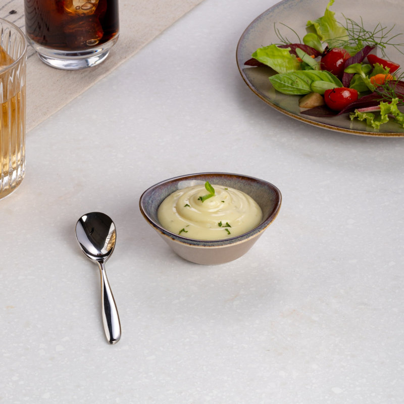 Bol courbé miniature en porcelaine de qualité supérieure SPLASH BEIGE, 1,69 oz | Va au micro-ondes et au lave-vaisselle