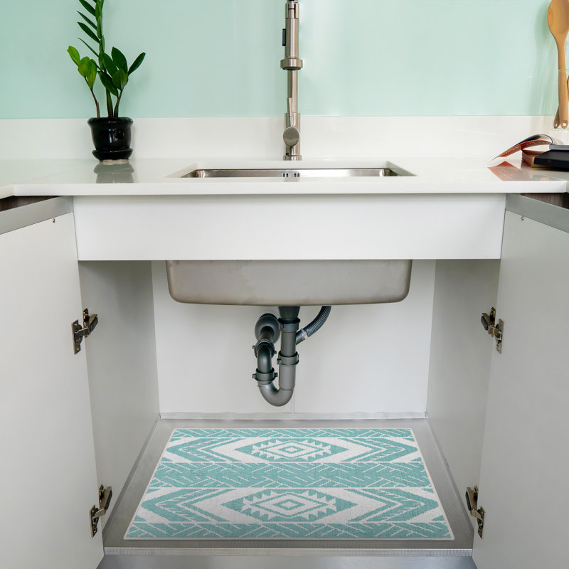 Berlauda Geometric Non-Skid Kitchen Mat, Teal