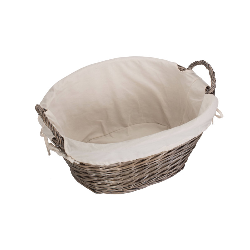 Wicker Wash Basket with Lining, 30cm H x 56cm W x 45cm D