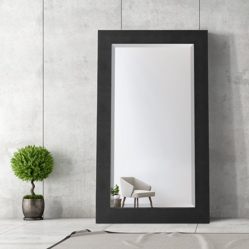 Rectangle Leather Floor Mirror, Black