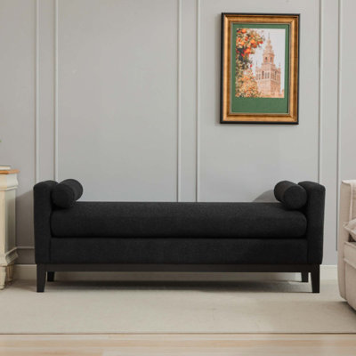 Banc de lit rembourré avec structure en bois, lit de jour, repose-pieds avec repose-pieds et accoudoirs et 2 traversins pour la chambre à coucher, la fenêtre, le salon, l'entrée, le couloir