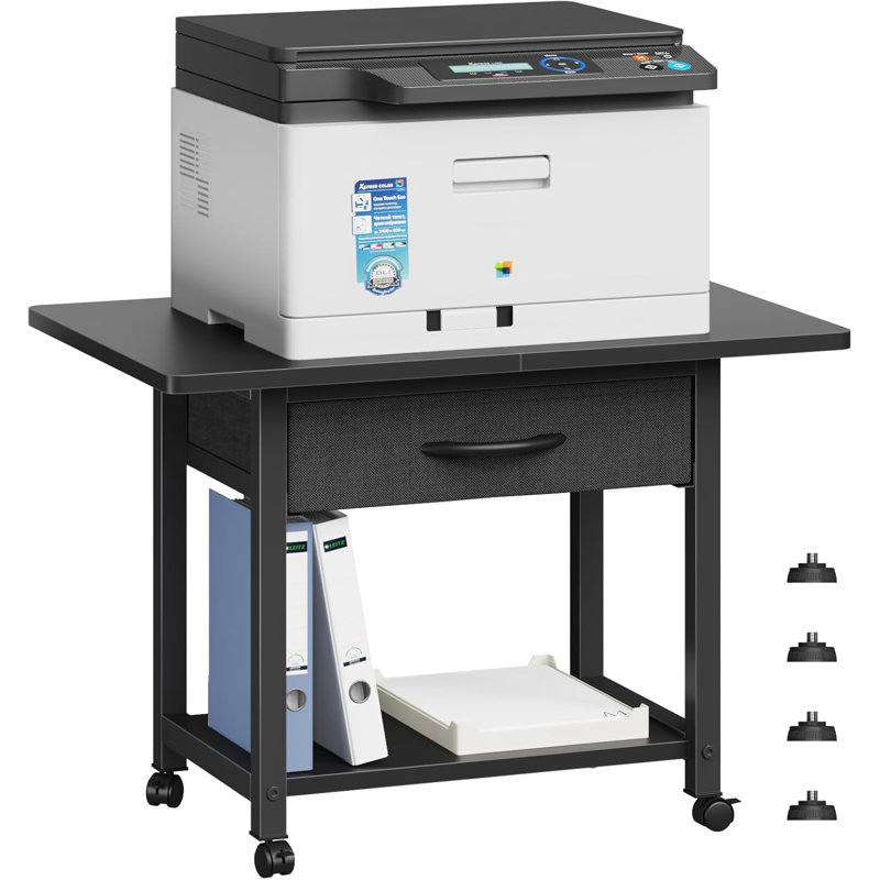 Grand support d'imprimante 22 po x 15 po avec tiroir de rangement, table sous le bureau à 2 niveaux pour le bureau à domicile