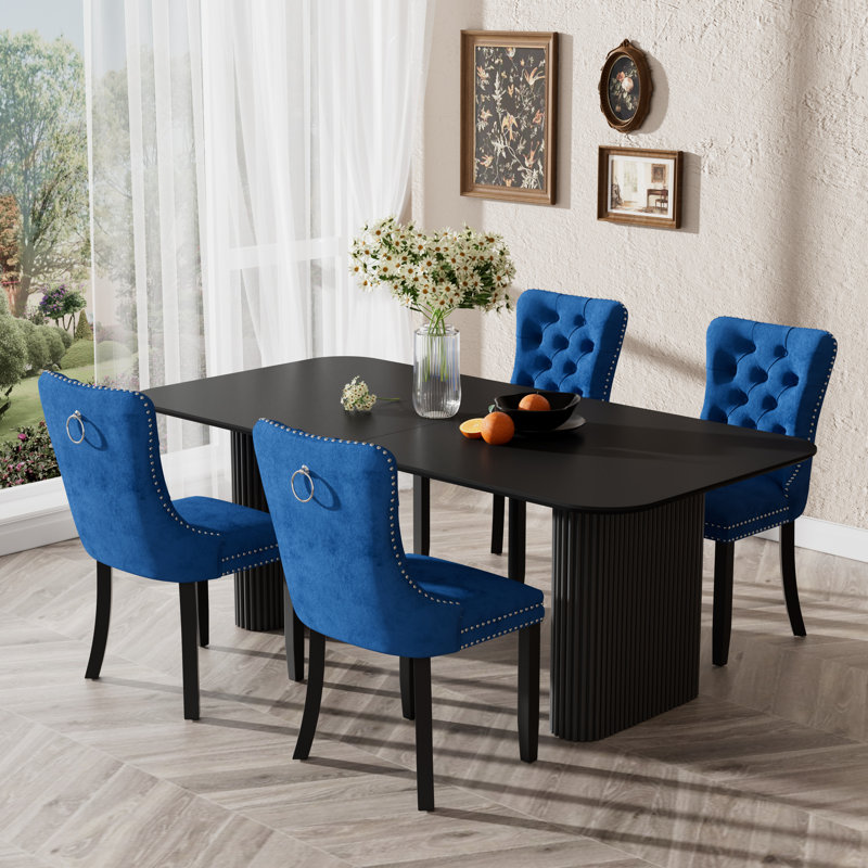 Ensemble de table de salle à manger 70,9 po, Bleu, 5