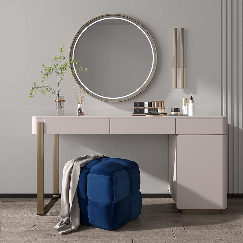 Soperton 43cm Wide Velvet Square Cube Ottoman, Blue