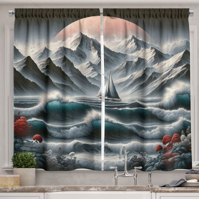 Ambesonne Nautical 55'' W Kitchen Curtain | Wayfair