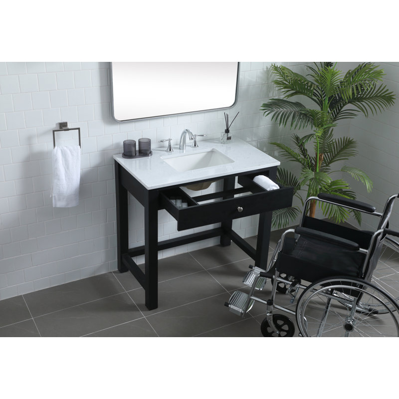Hudson 36'' Single Bathroom Vanity with Engineered Marble Top, Black