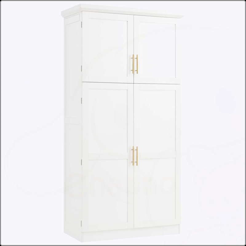 Armoire de cuisine autoportante avec 4 portes, 8 plateaux coulissants et une tablette réglable pour un rangement et une organisation améliorés