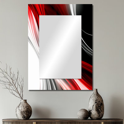 Rouge noir infini ondulations I - miroir de vagues, miroir mural décoratif moderne, impression d'art en métal