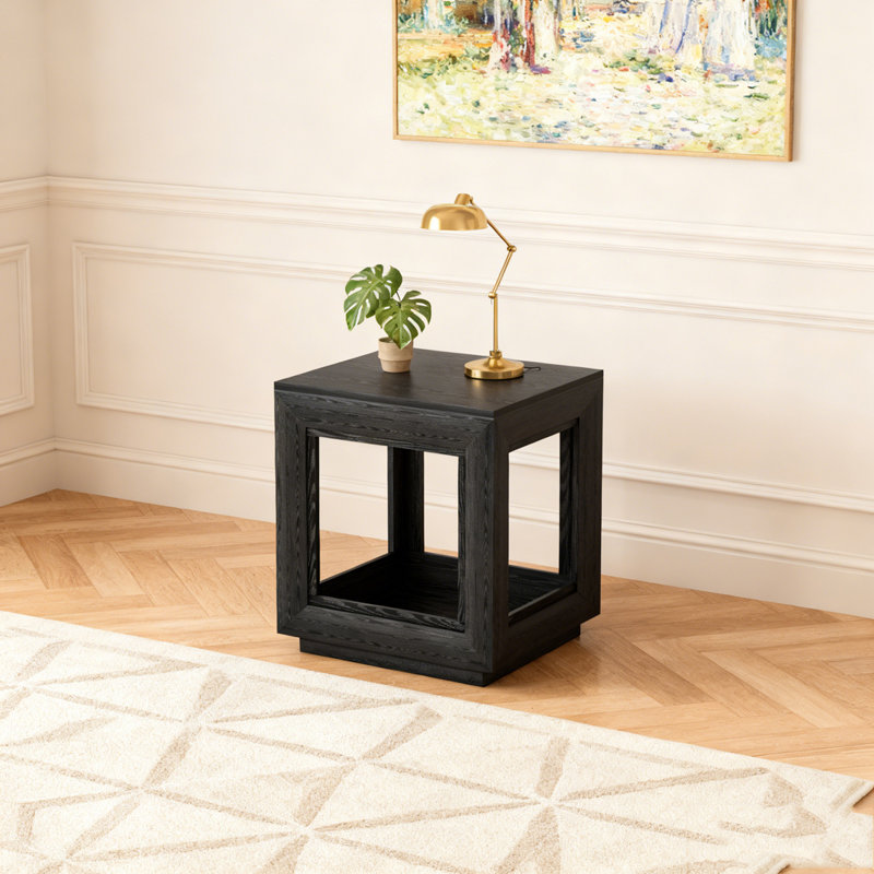 Wood Square Side Table Nightstands with Storage, Black