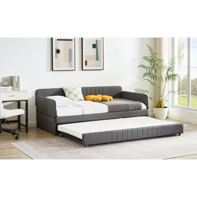 Grey Twin Size Daybed With Trundle, Iron Frame Bed For A Peaceful Living Room And Functional Area