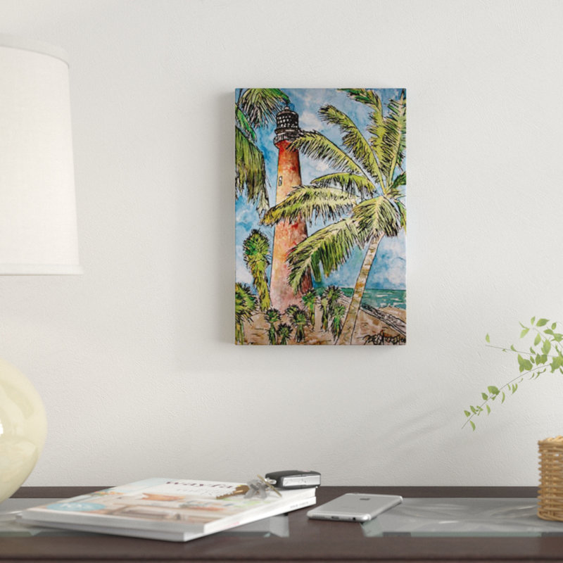 «Cape Florida Lighthouse», reproduction sur toile, H 26 po x l 18 po x P 1,5 po, Toile avec cadre noir, Pas de tapis