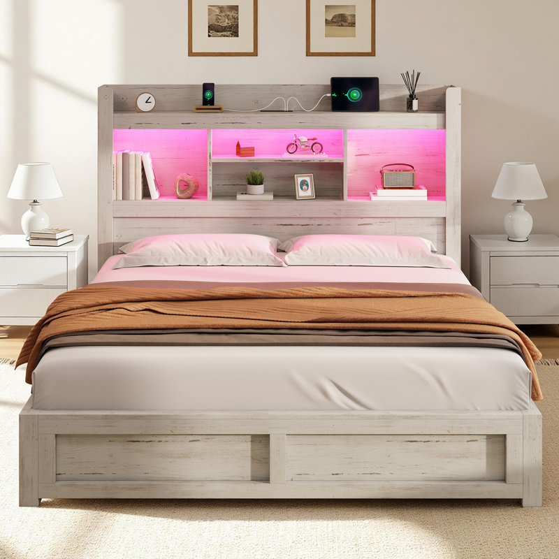 Structure de lit double avec 4 tiroirs de rangement Sherell, blanc, Blanc, Double