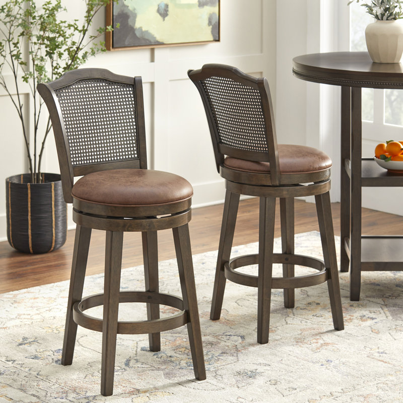 Tabouret de bar pivotant 30 po en bois massif et en canne 30 po (ensemble de 2)