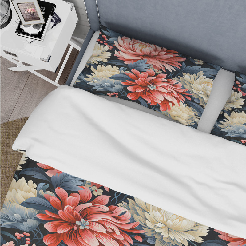 Ensemble de housse de couette Ethno Damask Harmony Peony - Floral, Housse de couette simple + 1 taie décorative stan