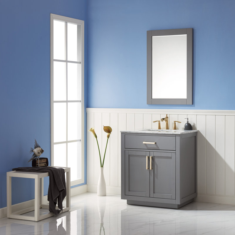 Ensemble de meuble-lavabo simple 30 "avec miroir Candrice, Gris