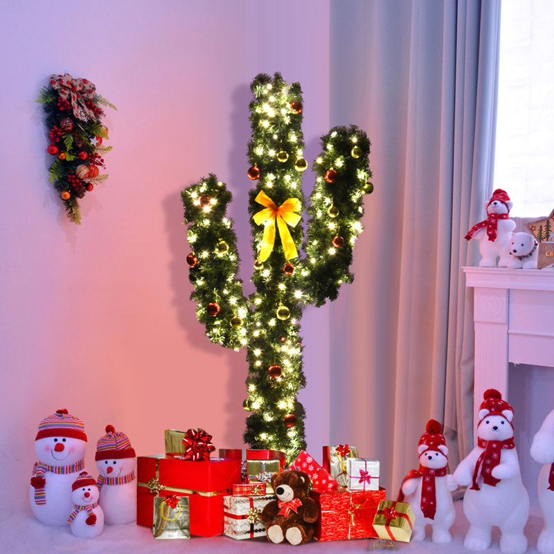 Arbre de Noël artificiel pin vert cactus avec lumières blanches, 5 pi
