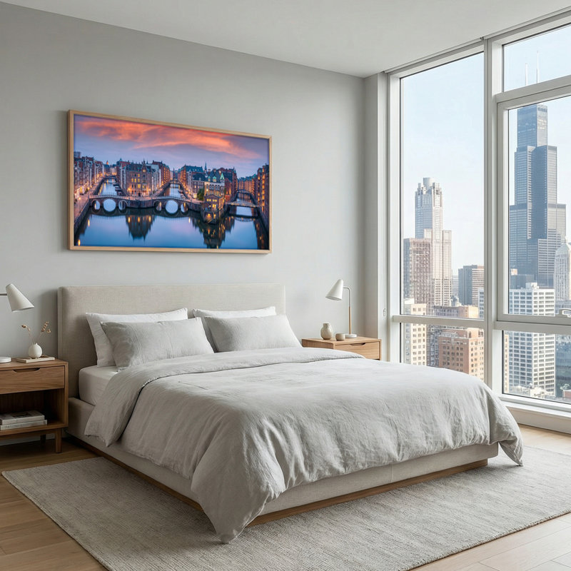 Ensemble d'une toile murale « Reflet de paysage urbain », 40“W x 20”H, Natural