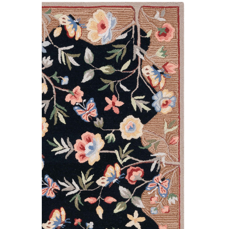 Elihu Hand Tufted Wool/Cotton Floral Rug in Black/Brown, Runner 2'6" x 8'