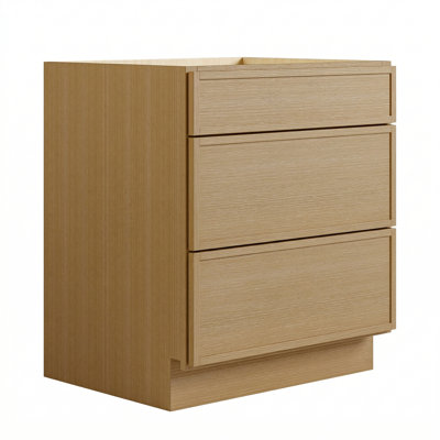 Modern White Oak Base Cabinet With 3 Drawer, Plywood Box Construction, Narrow Shaker Design, Soft-Close Undermount Slides, Multiple Sizes For Custom Layouts (12"–36")
