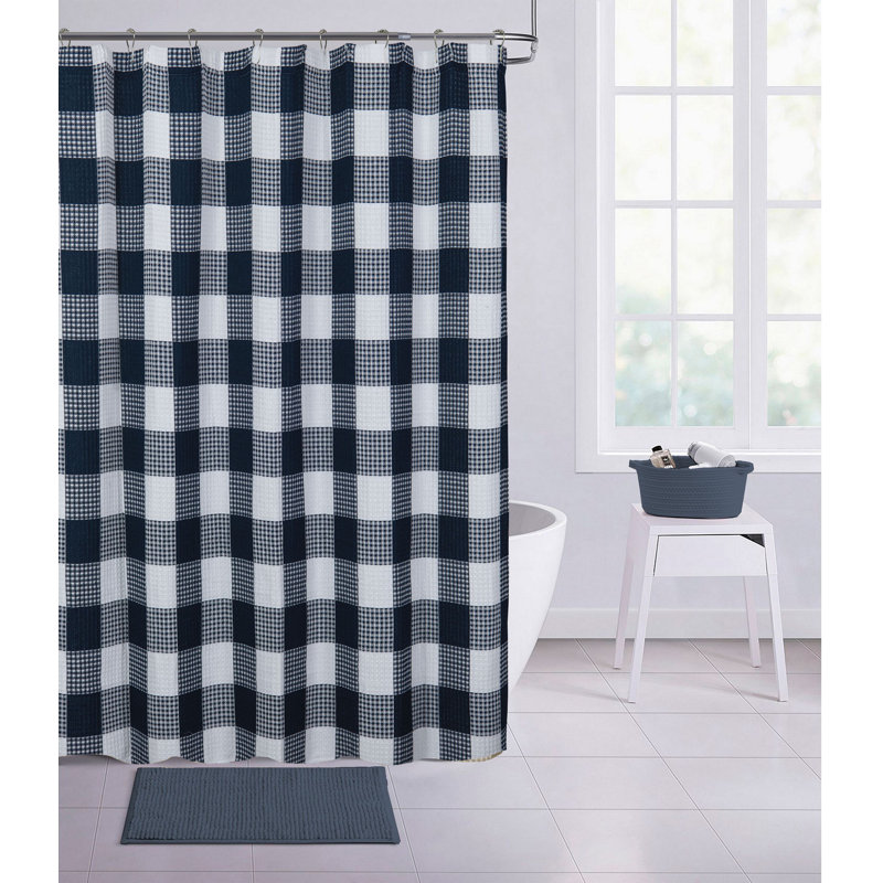 Rideau de douche 100% coton Elaiza, Bleu marine