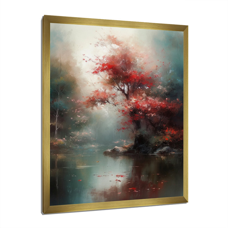 Nayna Red, charmante cerise Lilly sur toile, H 40 po x l 30 po x P 1,5 po, Encadrement doré
