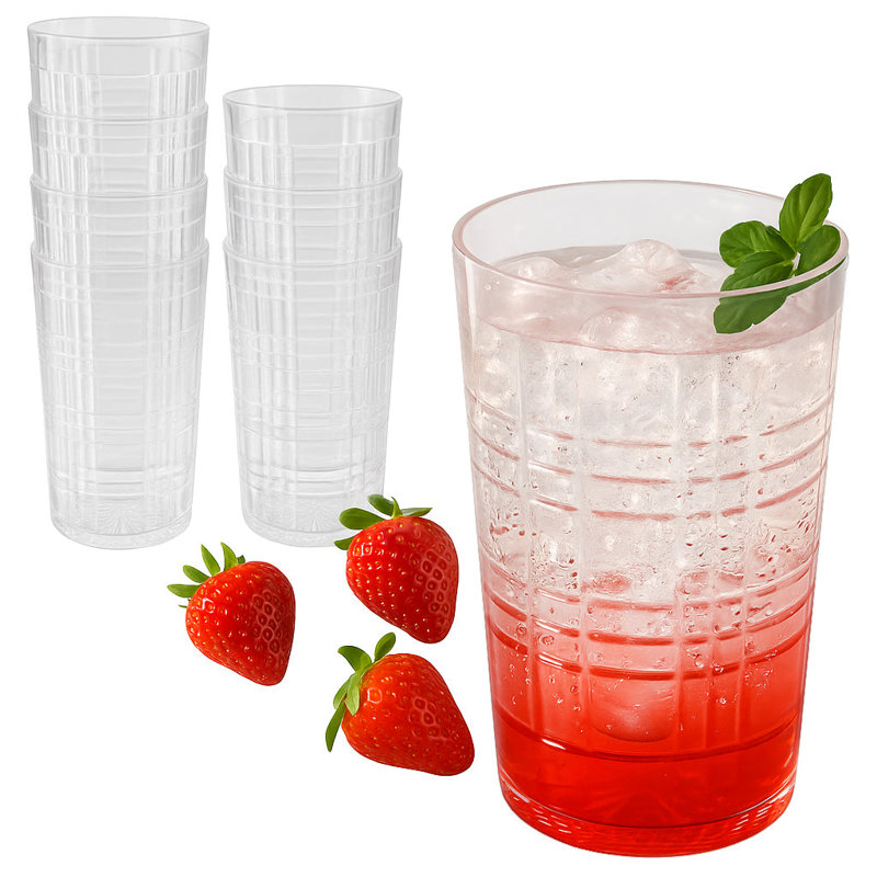 Ensemble de 8 gobelets en plastique 22 oz en plastique écossais transparent avec texture gaufrée incassable 22 oz