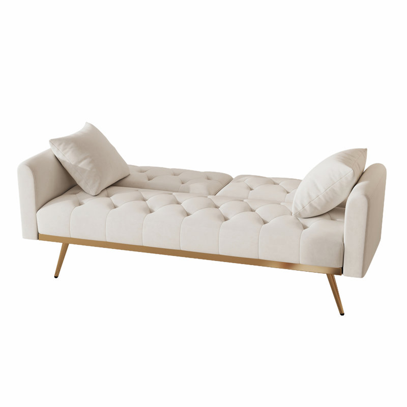 Reeyan 68.3" Upholstered Velvet Sleeper Sofa, Beige Velvet