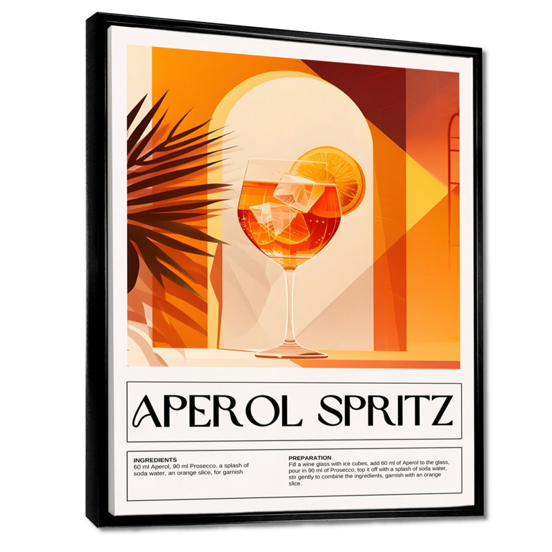 Orange Aperol Spirz On The Rocks Night Out II - cocktails Art mural salon, Cadre flottant noir, H 40 po x l 30 po